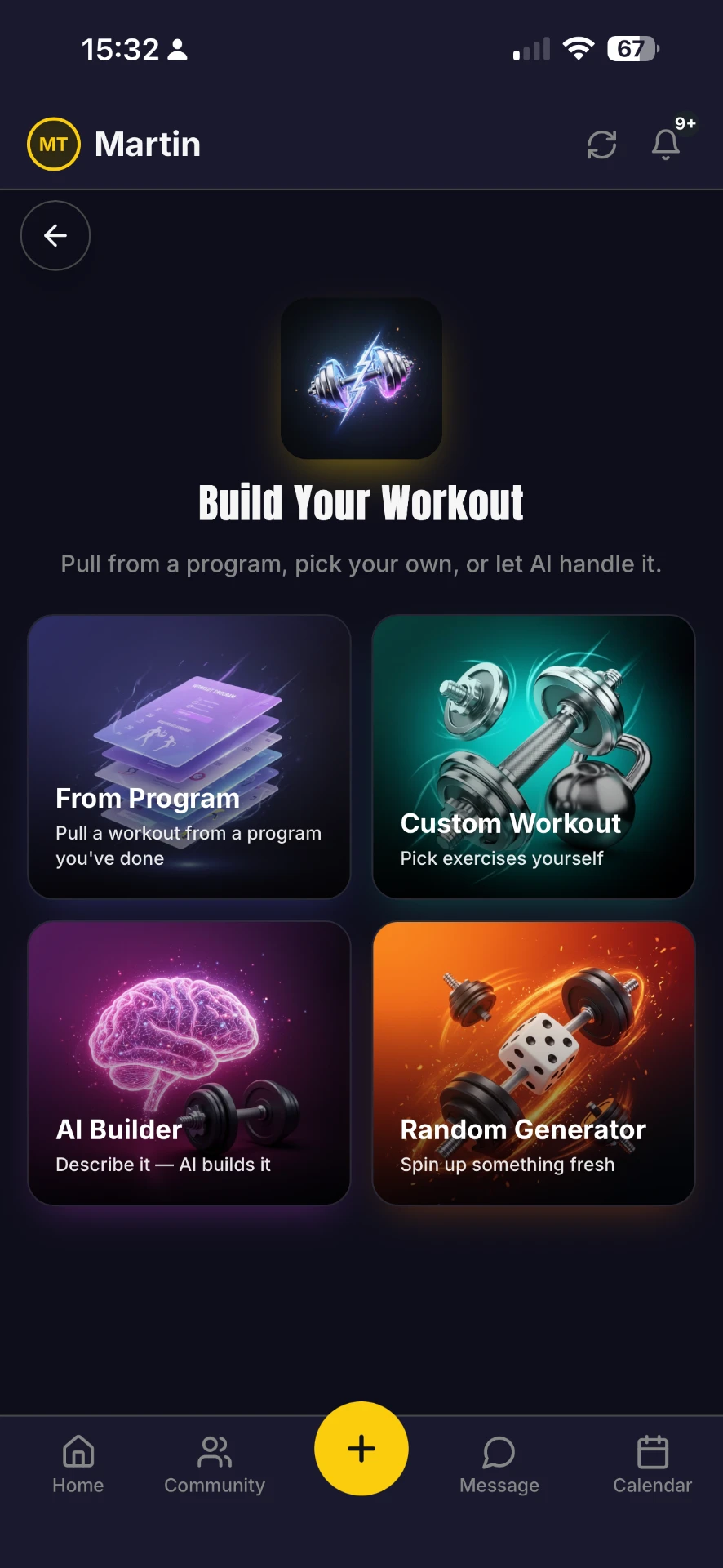 Build your workout screen inside the Hive Fitness Journey app