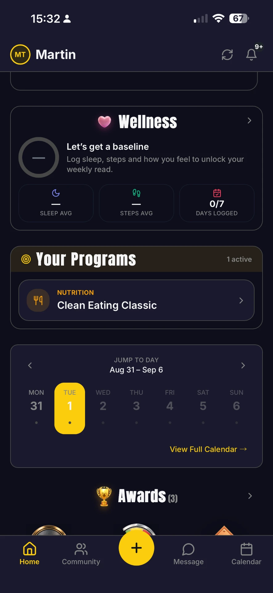 Wellness and programs screen inside the Hive Fitness Journey app
